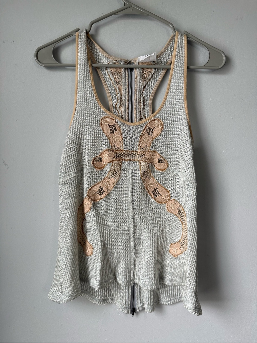 VTG Free People Whimsical Hippie Boho Sleeveless Tank Top Light Gray Beige XS